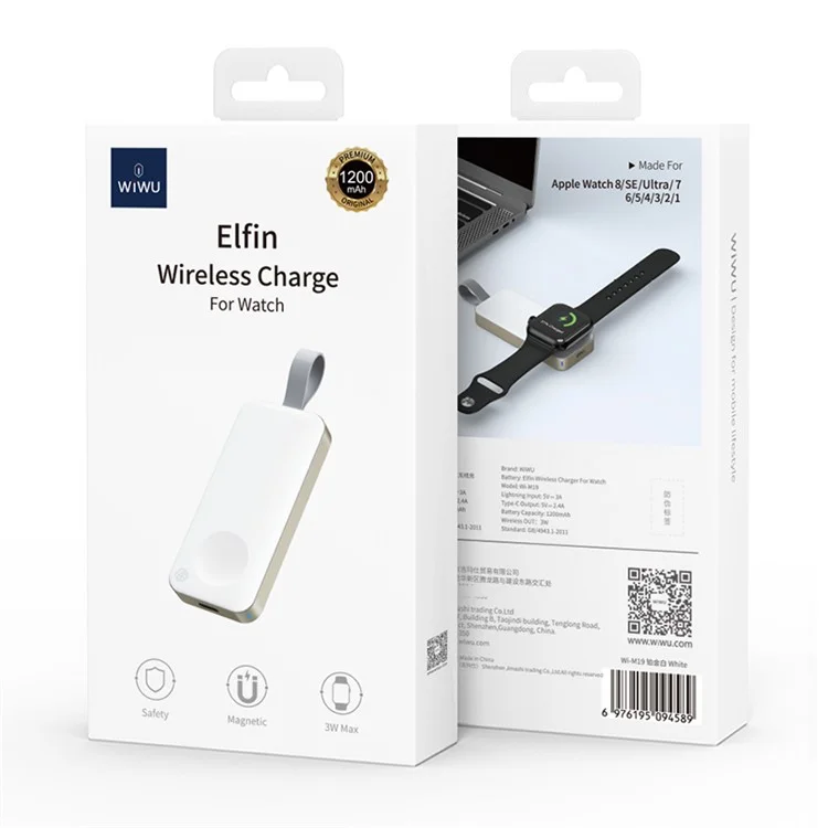 WIWU Wi-M19 Elfin Caricatore Wireless per Apple Watch 1200mAh Banca di Alimentazione Magnetica Portatile