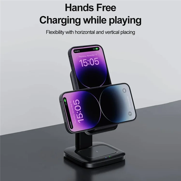 OJD-98A 3-in-1 15W Adjustable Desktop Wireless Charger Phone Watch Earphone Charging Stand