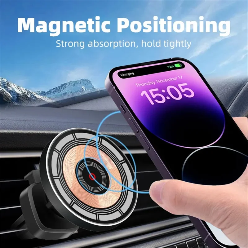 OJD-108 Para iPhone 12-15 Série Carregador Sem Fio Magnético 15W Suporte de Carregamento para Ventilação de Carro, Clipe em Forma de Bico de Águia