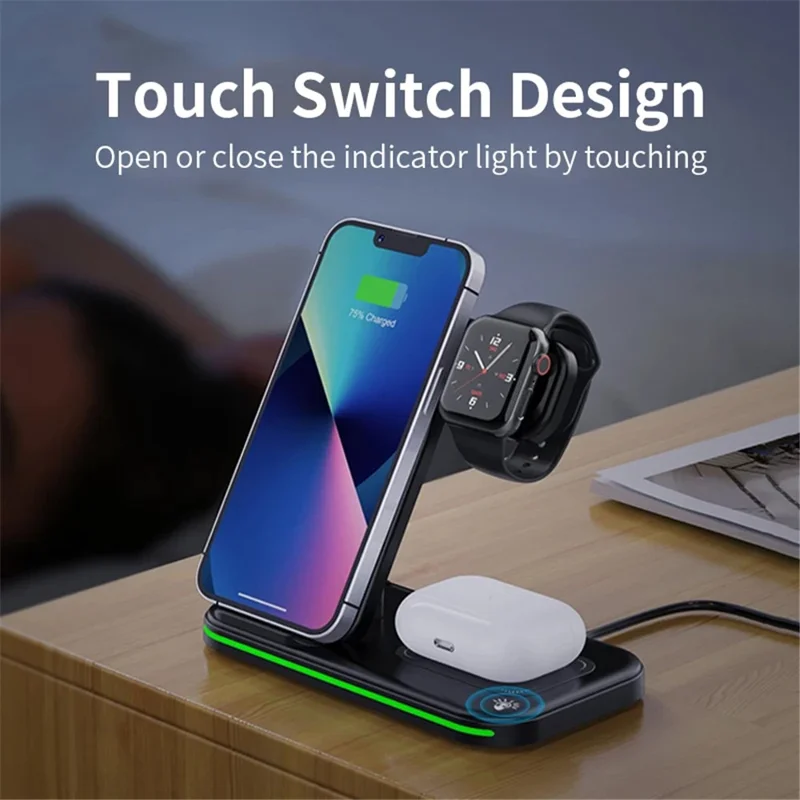 OJD-95 3-in-1 15W Foldable Wireless Charger Phone Watch Earphone Charging Stand with Light - White