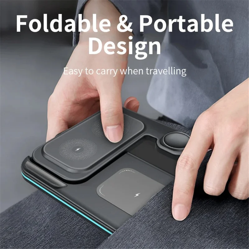 OJD-95 3-in-1 15W Foldable Wireless Charger Phone Watch Earphone Charging Stand with Light - White