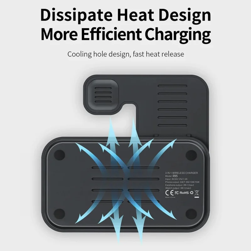 OJD-95 3-in-1 15W Foldable Wireless Charger Phone Watch Earphone Charging Stand with Light - White