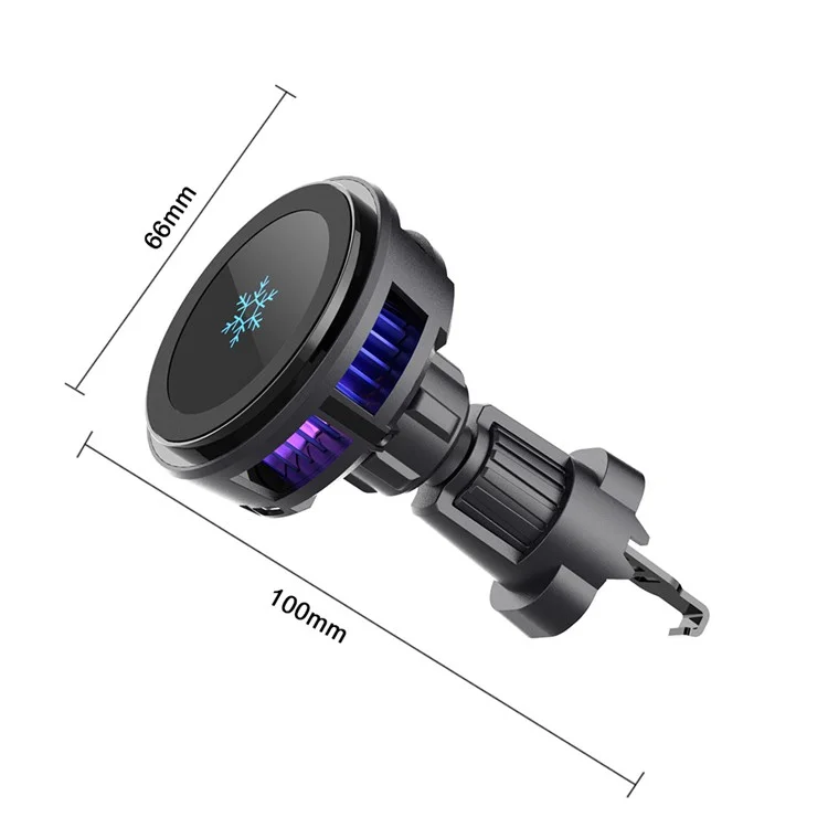 Q7 Semiconduttore di raffreddamento per auto Vent d'aria Caricatore wireless magnetico da 15 W con luce RGB