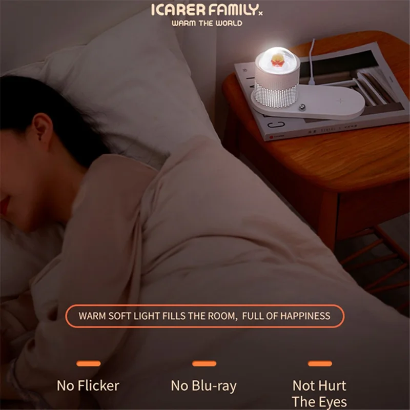 ICARER FAMILY Touch Sensor Cartoon Night Light Wireless Charger Pad for Mobile Phone - Pink