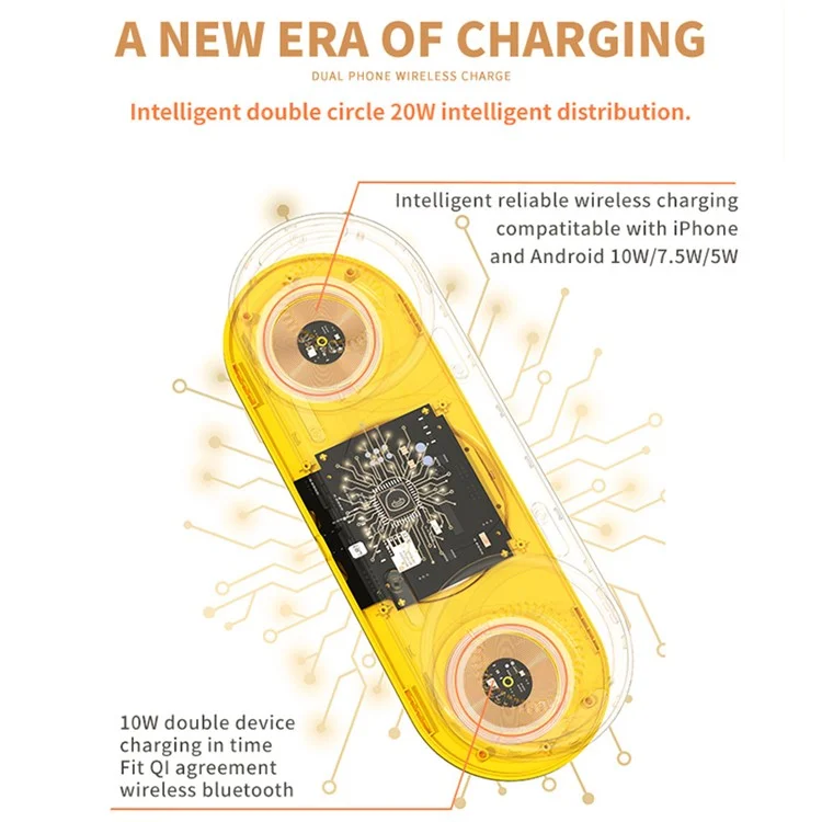 ICARER FAMILY 2-in-1 Cute Cartoon Design Wireless Charger Phone Earphone Wireless Charging Dock - Amarelo