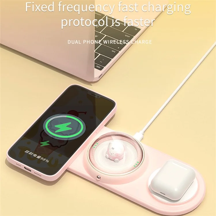 ICARER FAMILY 2-in-1 Cute Cartoon Design Wireless Charger Phone Earphone Wireless Charging Dock - Amarelo