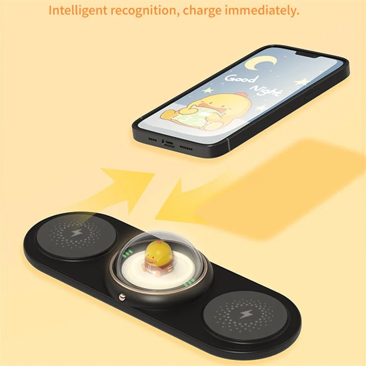 ICARER FAMILY 2-in-1 Cute Cartoon Design Wireless Charger Phone Earphone Wireless Charging Dock - Amarelo