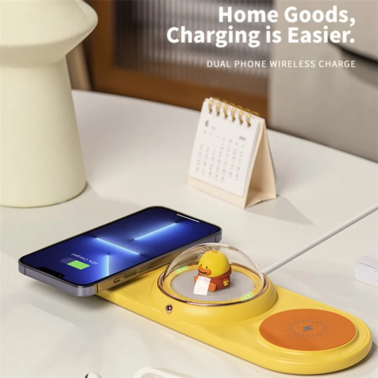 ICARER FAMILY 2-in-1 Cute Cartoon Design Wireless Charger Phone Earphone Wireless Charging Dock - Amarelo