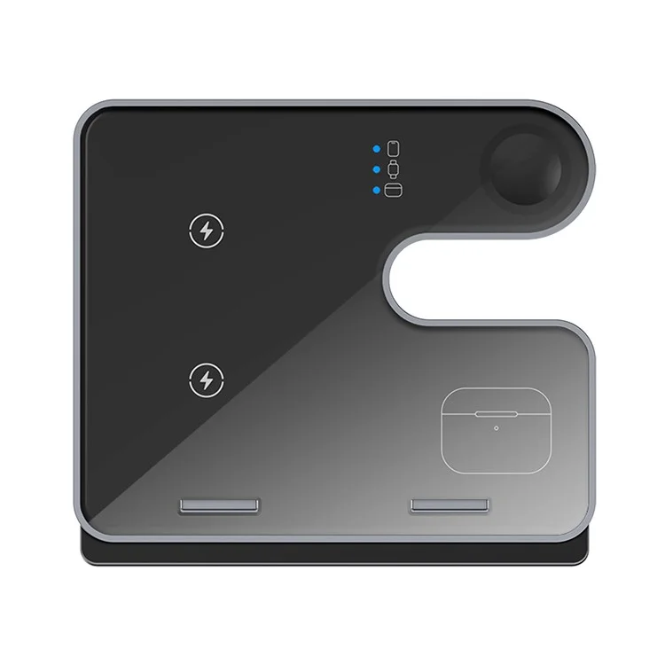 Q10C 3-in-1 15W Wireless Charger Phone Watch Earphone Charging Stand with Removable Bracket - Schwarz