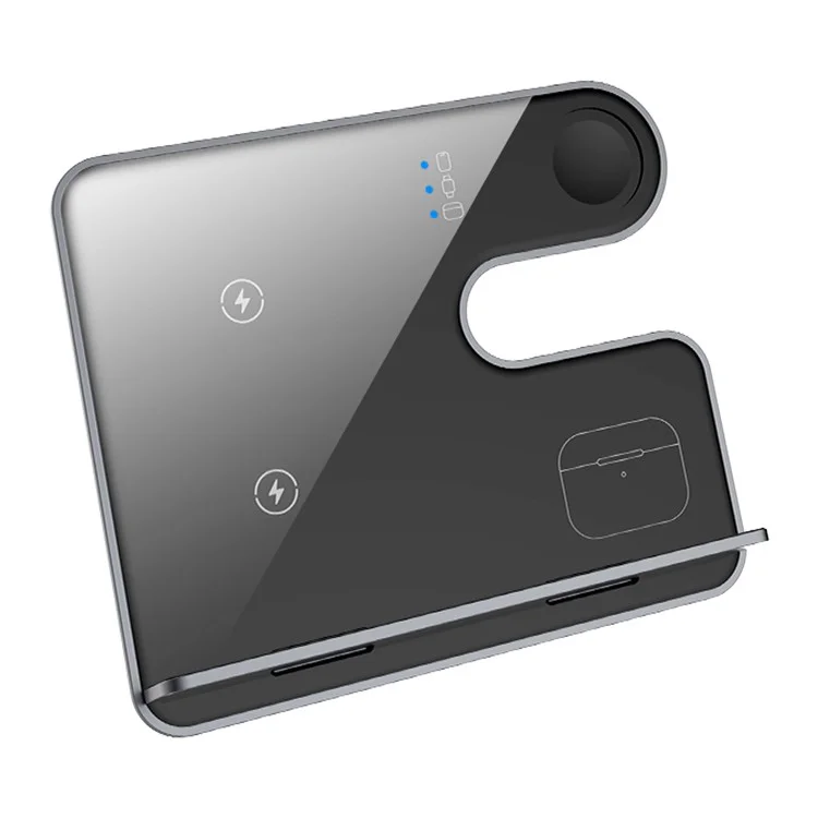 Q10C 3-in-1 15W Wireless Charger Phone Watch Earphone Charging Stand with Removable Bracket - Schwarz