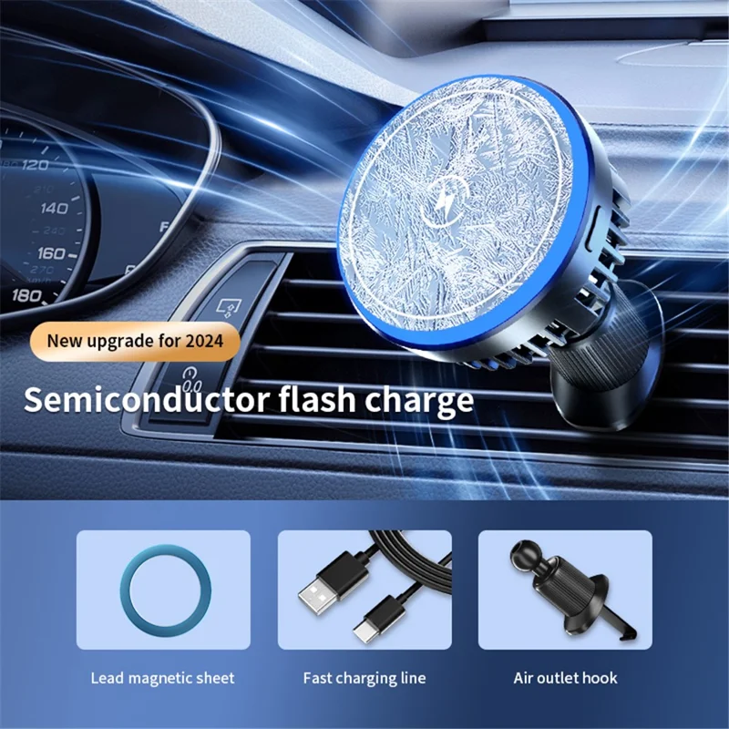 T2 Car Magnetic Wireless Charger Colorful Light Vehicle Air Vent Phone Charging Stand