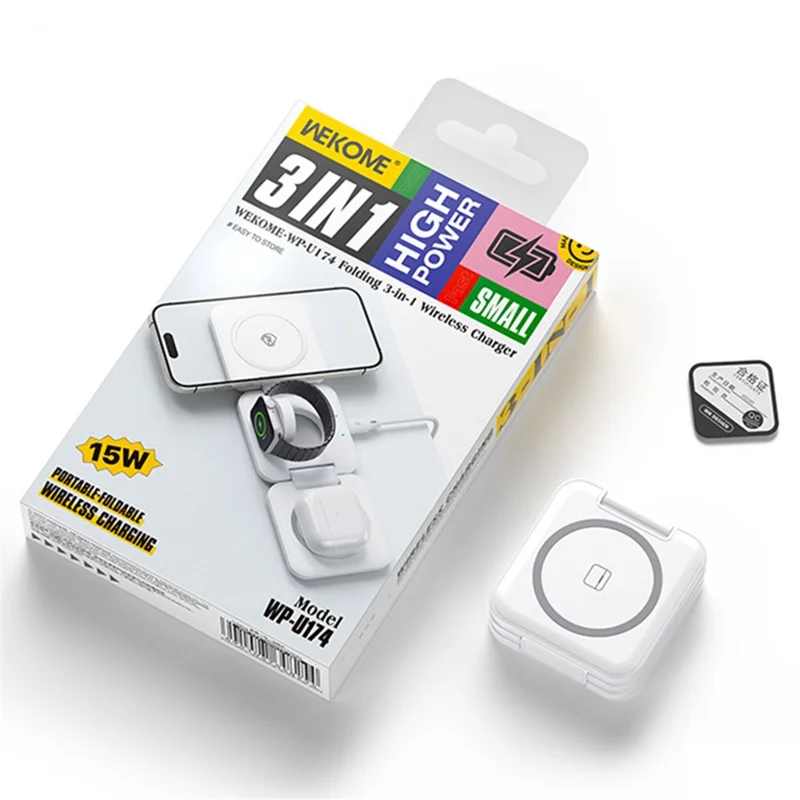 WEKOME WP-U174 3-in-1 15W Foldable Wireless Charger Phone Watch Earphone Charging Dock - White