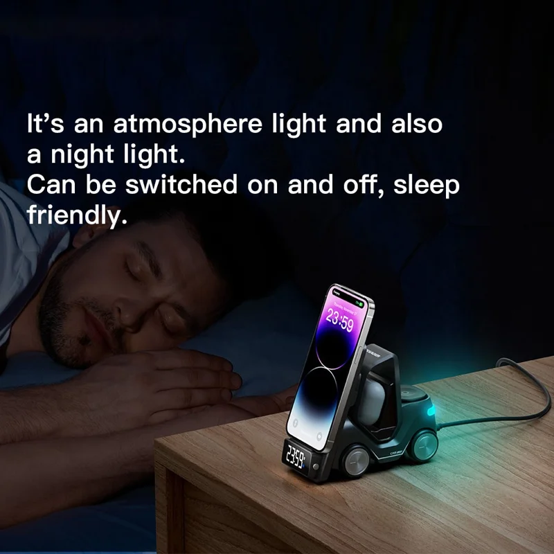 ESSAGER 15W Wireless Charger Desktop Forklift Shape Decoration Alarm Clock - Yellow