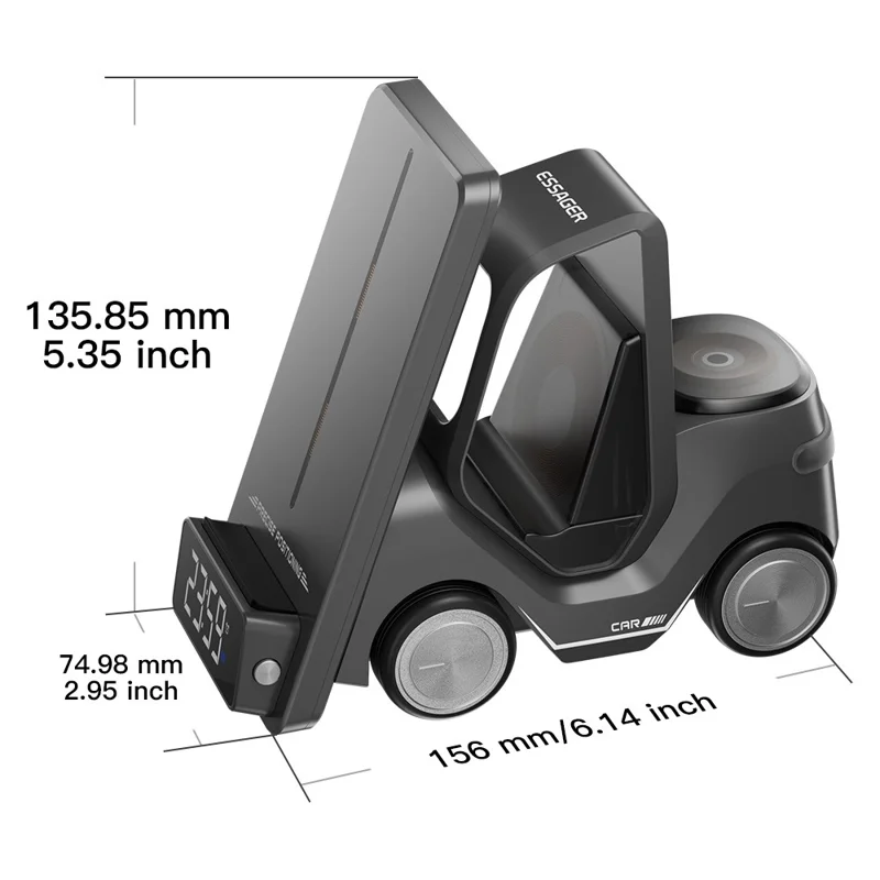 ESSAGER 15W Wireless Charger Desktop Forklift Shape Decoration Alarm Clock - Yellow