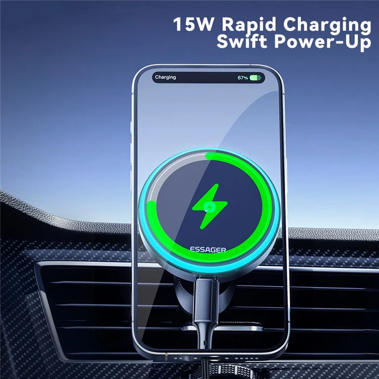 ESSAGER Magnetic Wireless Charger Car Mount Cell Phone Bracket Holder Charger - Air Outlet Type