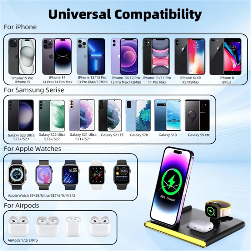 C27 15W Foldable Wireless Charger Magnetic Charging Pad with Ambient Light - Black