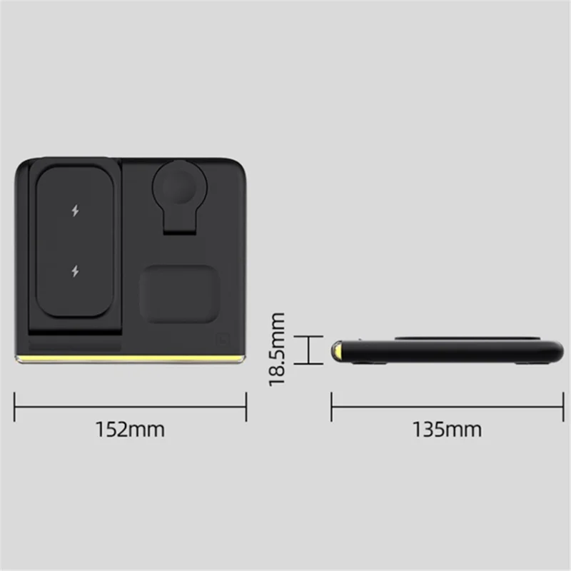 C27 15W Foldable Wireless Charger Magnetic Charging Pad with Ambient Light - Black