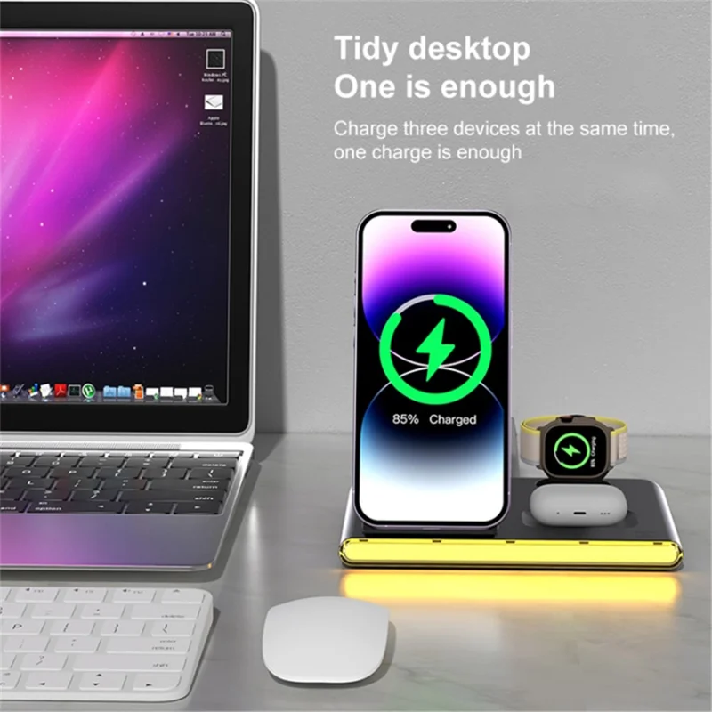 C27 15W Foldable Wireless Charger Magnetic Charging Pad with Ambient Light - Black