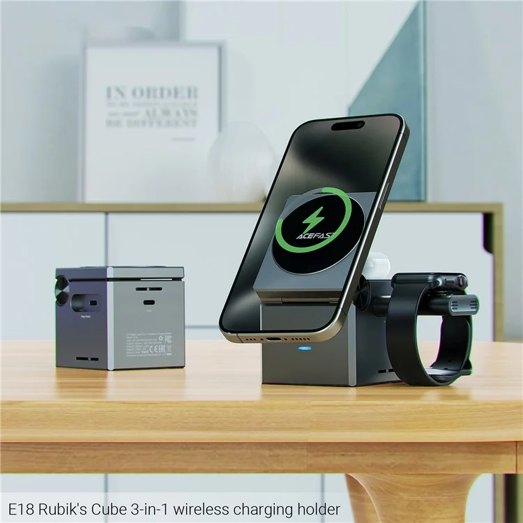 ACEFAST E18 3-in-1 Desktop Wireless Charging Station für Handy / Smartwatch / Ohrhörer