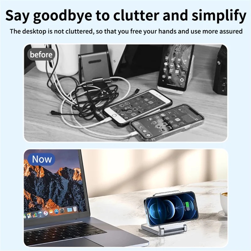 T35 15W Foldable Magnetic Wireless Charger 2-in-1 Phone Earphone Charging Dock - White