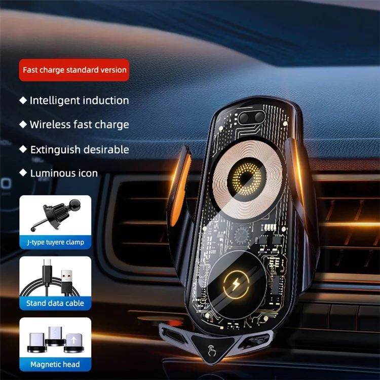 Suporte de Telefone com Carregador Sem Fio para Carro C19 - Antimancha