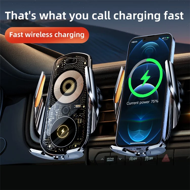 C18 15W Car Wireless Charger Transparent Air Vent Phone Holder Charging Bracket - Tarnish