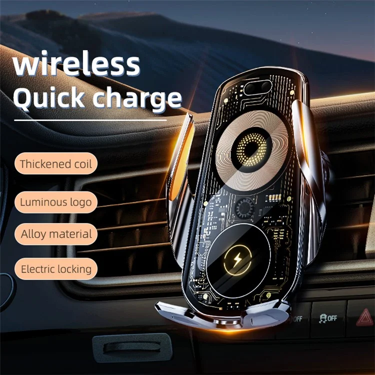 C18 15W Car Wireless Charger Transparent Air Vent Phone Holder Charging Bracket - Tarnish