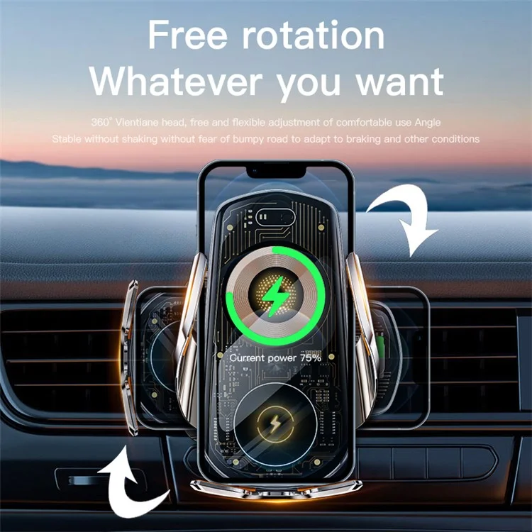 C18 15W Car Wireless Charger Transparent Air Vent Phone Holder Charging Bracket - Tarnish