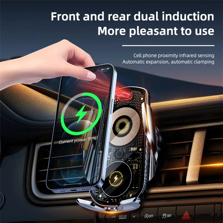 C18 15W Car Wireless Charger Transparent Air Vent Phone Holder Charging Bracket - Tarnish