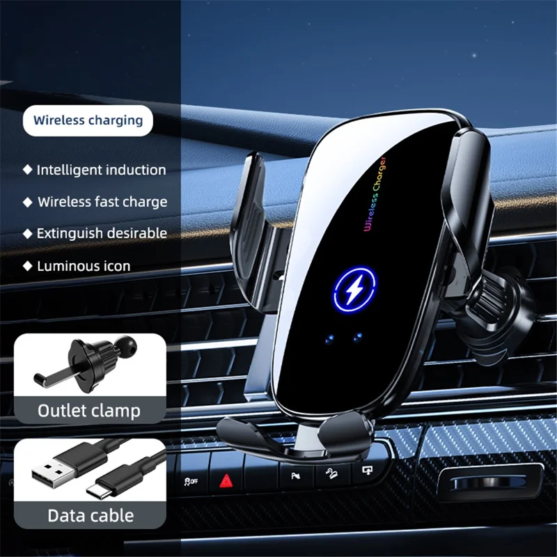 C5 Car Air Vent Phone Mount Wireless Phone Charger Cell Phone Bracket - Black