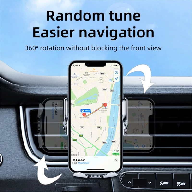 C5 Car Air Vent Phone Mount Wireless Phone Charger Cell Phone Bracket - Black