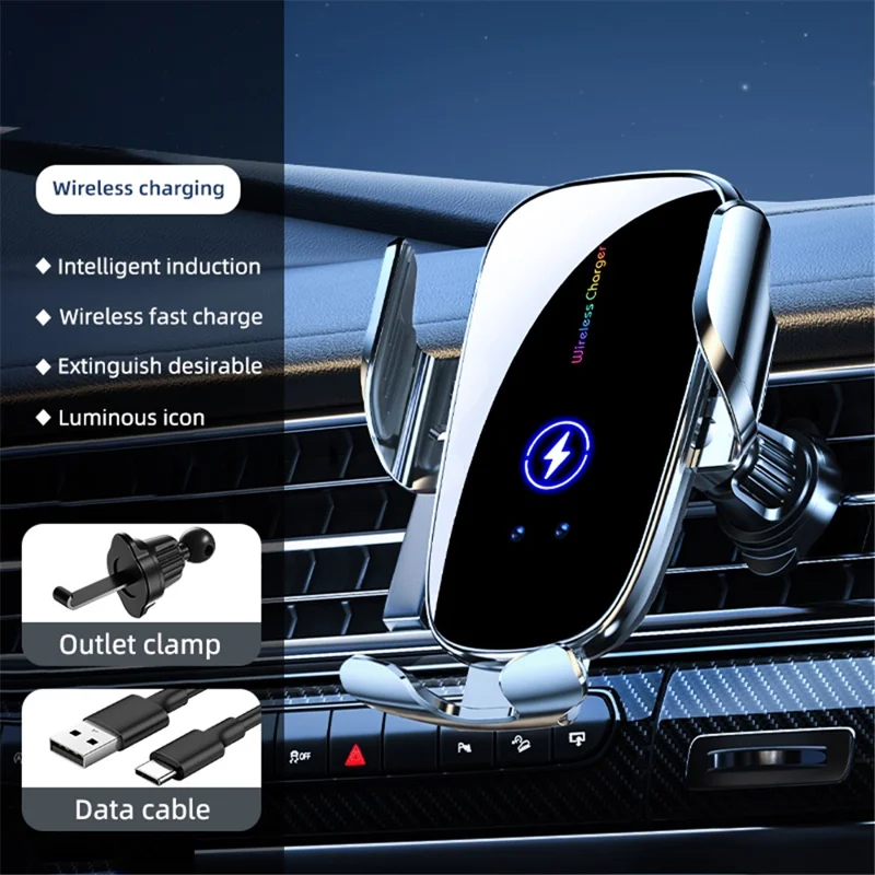 C5 Car Air Vent Phone Mount Wireless Phone Charger Cell Phone Bracket - Grey
