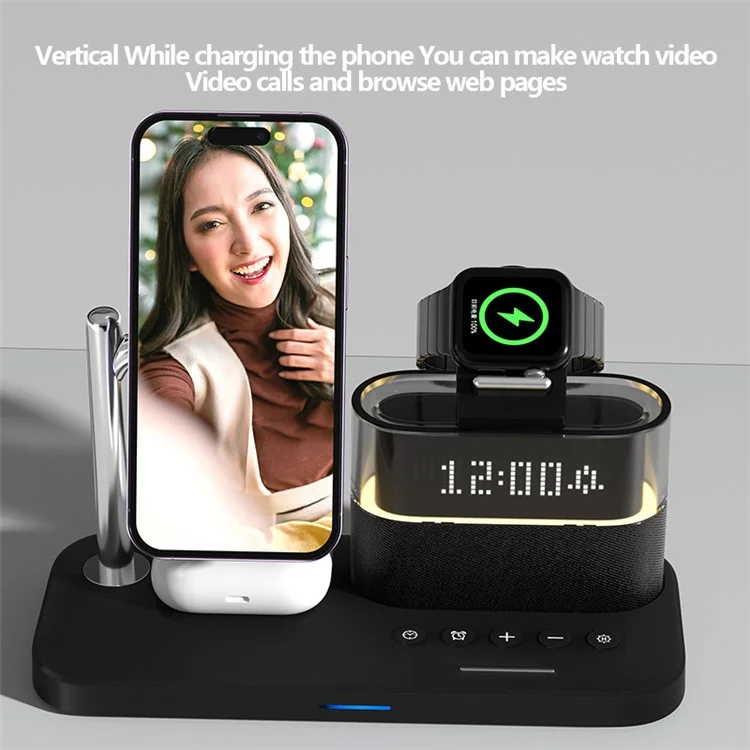C09 Magnetic Wireless Charging Station for Phone / AirPods / Apple Watch with Alarm Clock Night Light - White