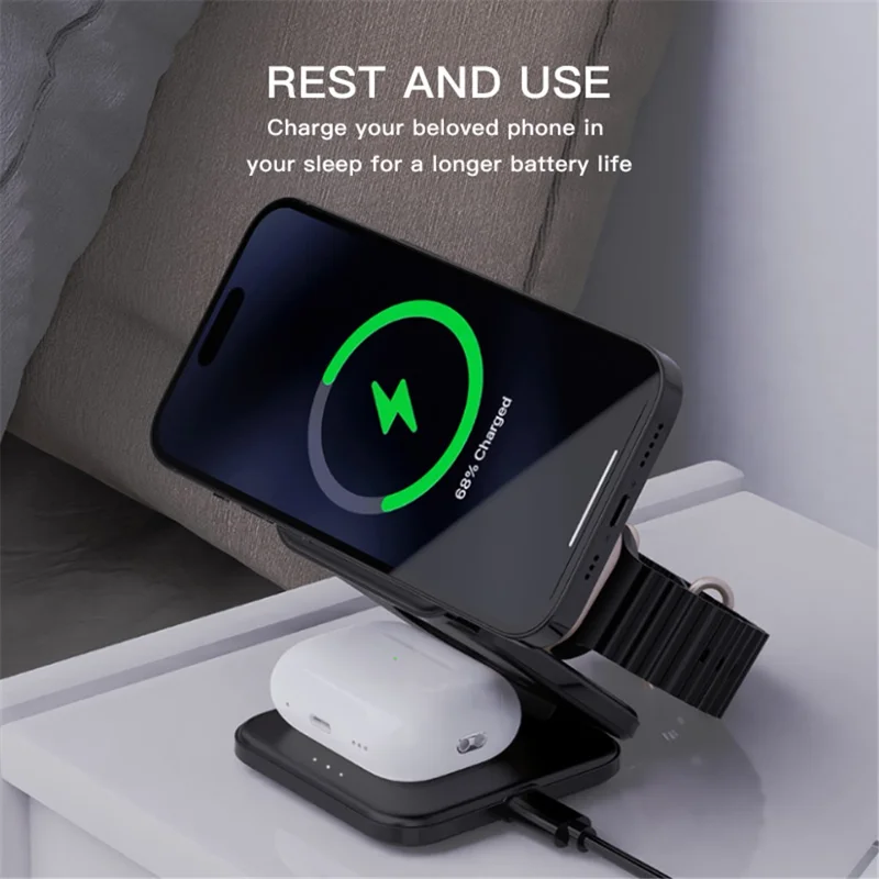 Z8 3-in-1 Foldable Charging Station 15W Magnetic Wireless Charger with Adjustable Angles - White