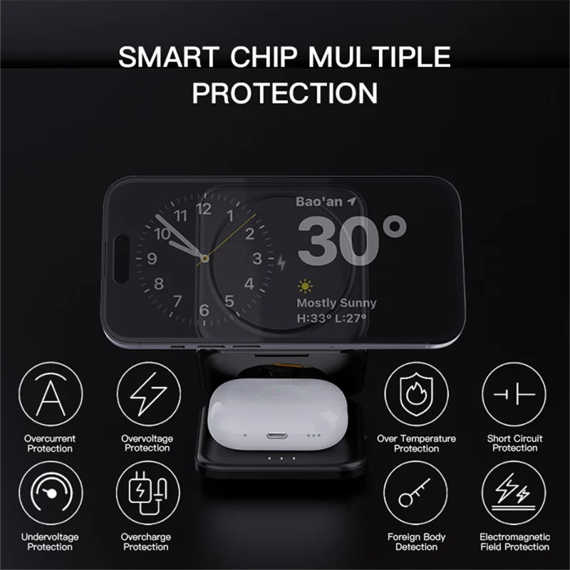 Z8 3-in-1 Foldable Charging Station 15W Magnetic Wireless Charger with Adjustable Angles - White