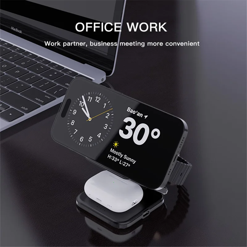 Z8 3-in-1 Foldable Charging Station 15W Magnetic Wireless Charger with Adjustable Angles - White