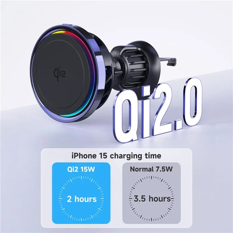 S23R Qi2 Semiconduttore Raffreddamento Vent Aria Auto 15W Telefono Caricatore Wireless Magnetico con Luce RGB 