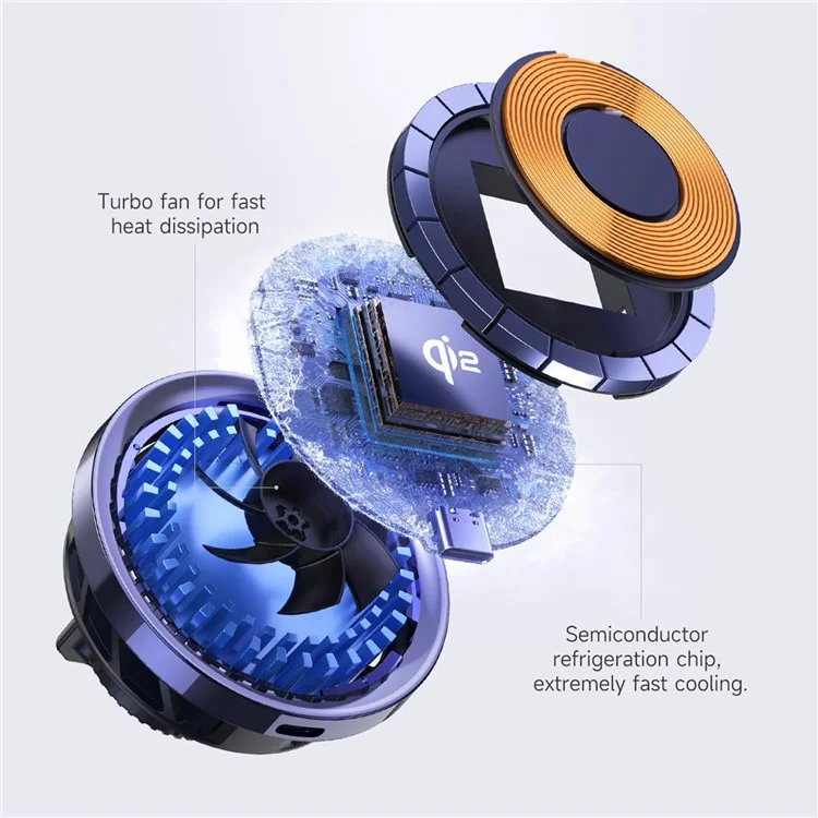 S23R Qi2 Semiconduttore Raffreddamento Vent Aria Auto 15W Telefono Caricatore Wireless Magnetico con Luce RGB 