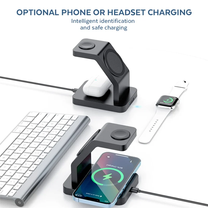 Station de charge sans fil magnétique 3 en 1 de 15 W pour iPhone / AirPods / Apple Watch - Blanc