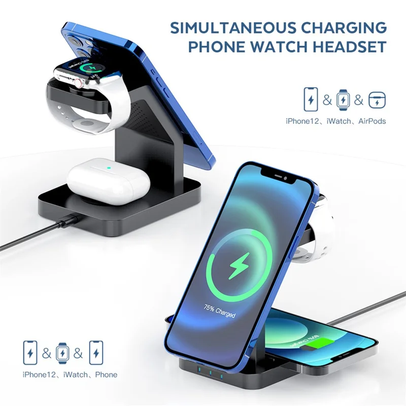 Station de charge sans fil magnétique 3 en 1 de 15 W pour iPhone / AirPods / Apple Watch - Blanc