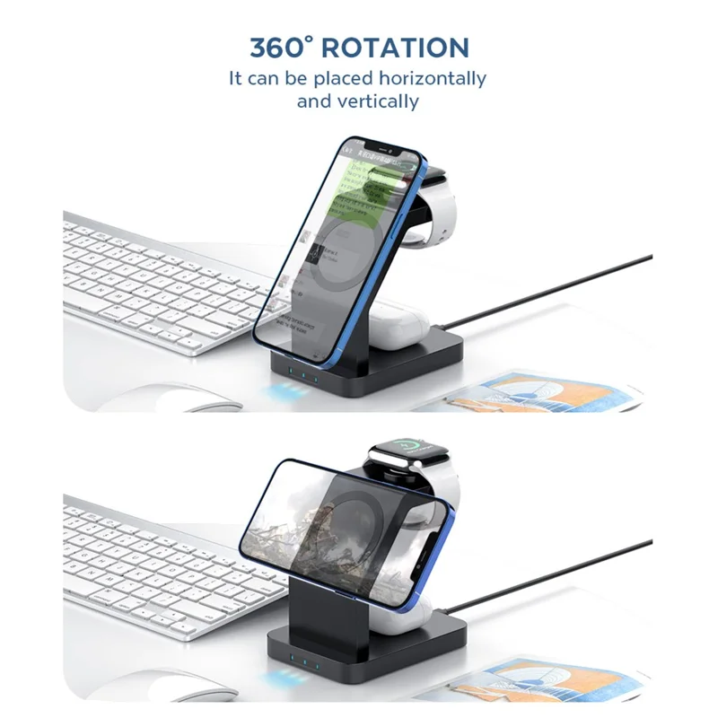 Station de charge sans fil magnétique 3 en 1 de 15 W pour iPhone / AirPods / Apple Watch - Blanc