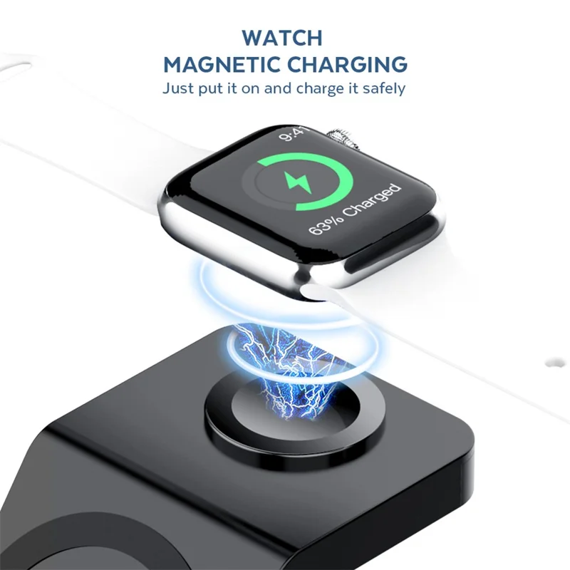 Station de charge sans fil magnétique 3 en 1 de 15 W pour iPhone / AirPods / Apple Watch - Blanc