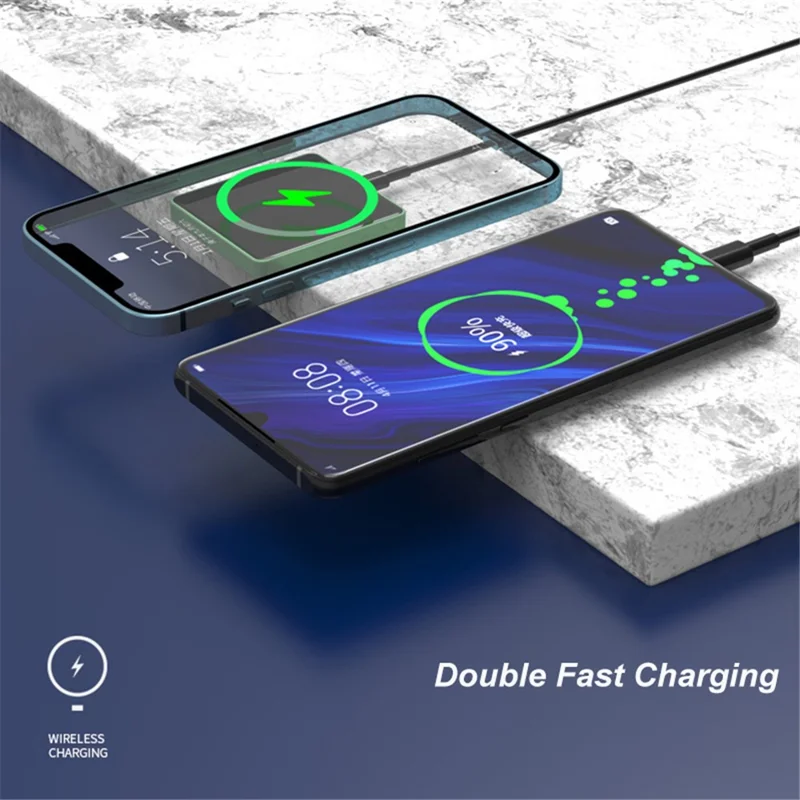 E30 5000mAh Magnetic Wireless Power Bank Support 20W PD Fast Charging Portable Phone Charger External Battery Pack for iPhone 12/13 Series - Blue