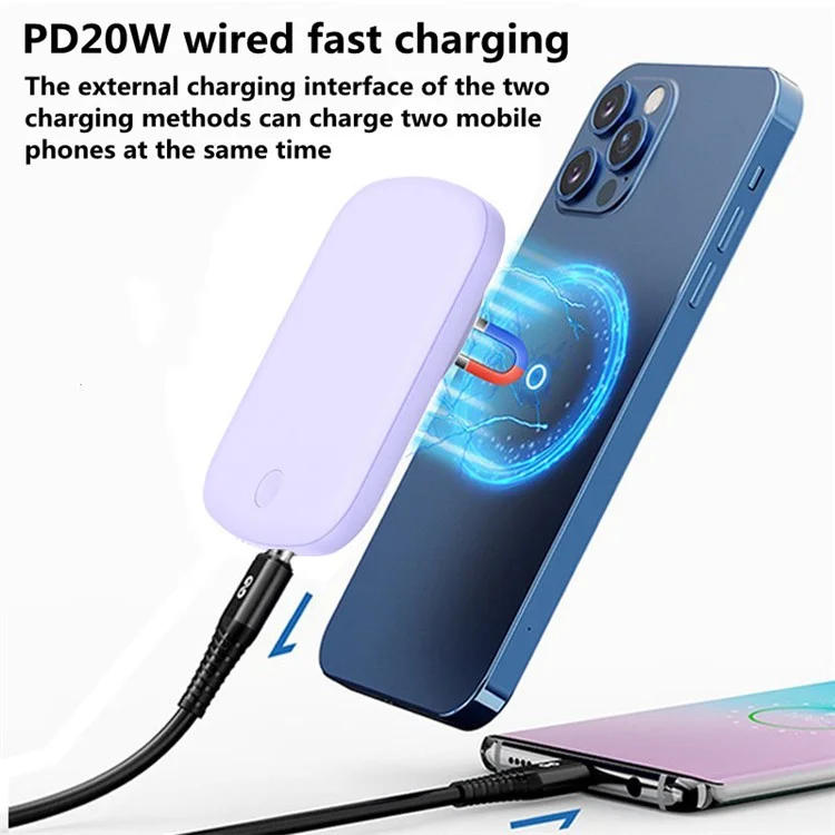 E33 10000mAh Banca Di Potenza Magnetica 15W Caricabatteria Per Telefono Wireless Portable Battery Pack Per IPhone 12/13 - Viola