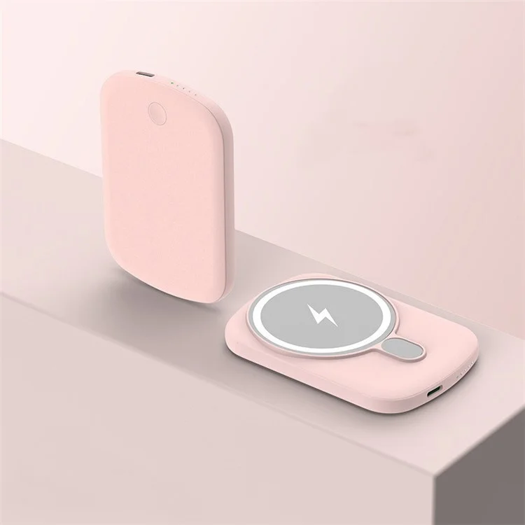 E33 Magnetic 15W Wireless Power Bank Portable Phone Charger 5000mAh External Battery Pack for iPhone 12/13 Series - Pink
