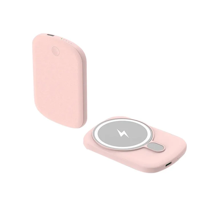 E33 Magnetic 15W Wireless Power Bank Portable Phone Charger 5000mAh External Battery Pack for iPhone 12/13 Series - Pink