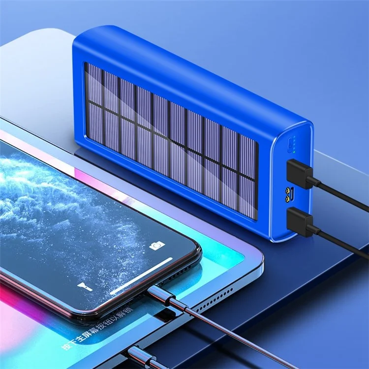 PSOOO 30000mah Dual USB Sorties Banque D'alimentation de Grande Capacité Chargeur Solaire Portable Avec Lampe de Poche LED - Bleu