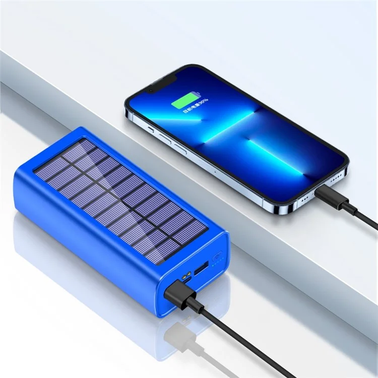 PSOOO 30000mAh Dual USB Outputs Large Capacity Power Bank Portable Solar Charger with LED Flashlight - Blue