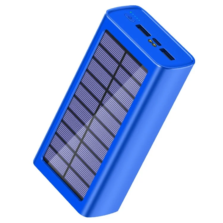 PSOOO 30000mAh Dual USB Outputs Large Capacity Power Bank Portable Solar Charger with LED Flashlight - Blue