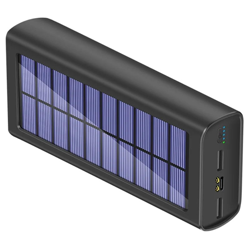 PSOOO 30000mAh Dual USB Outputs Large Capacity Power Bank Portable Solar Charger with LED Flashlight - Black